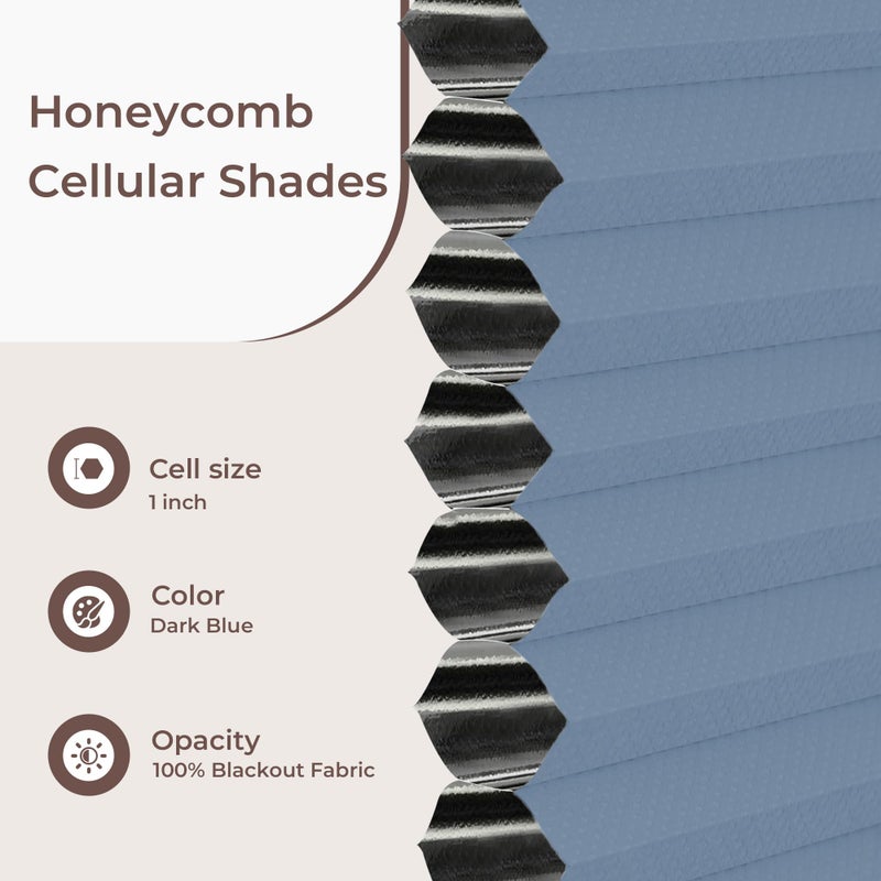 Allesin Cellular Shades Cordless Blackout Honeycomb Blinds for Indoor Windows, Thermal Insulated Window Shades Noise Reduction, Easy to Install, Perfect for Bedroom/Living Room, Blue 31" W x 64" H - Image 3